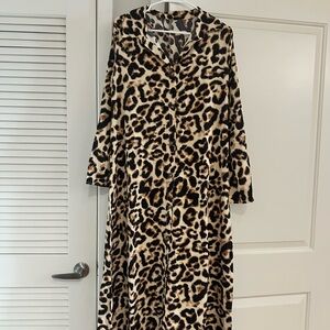 New Shein Leopard Print Long Maxi button down dress M